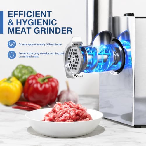 Image of CHEFFANO Electric Meat Grinder, [2800W Max] ETL Approved Heavy Duty Sausage Stuffer with 2 Blades, 3 Plates, Sausage Tubes & Kubbe Kit for Home Kitchen Use