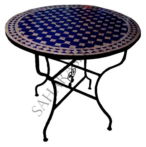 Saharashop Mediterraner Mosaiktisch Rund Ø 80 cm DAMA Blau-Natur,...