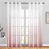 Picture of NICETOWN Linen Sheer Princess Ombre Curtains for Living Room, Grommet Special Gradient Semi Sheer Vertical Window Treatments Privacy with Light for Children Room, Pink, W50 x L84, Set of 2