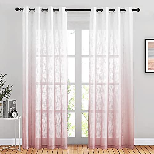 NICETOWN Linen Sheer Princess Ombre Curtains for Living Room, Grommet Special Gradient Semi Sheer Vertical Window Treatments Privacy with Light for Ch