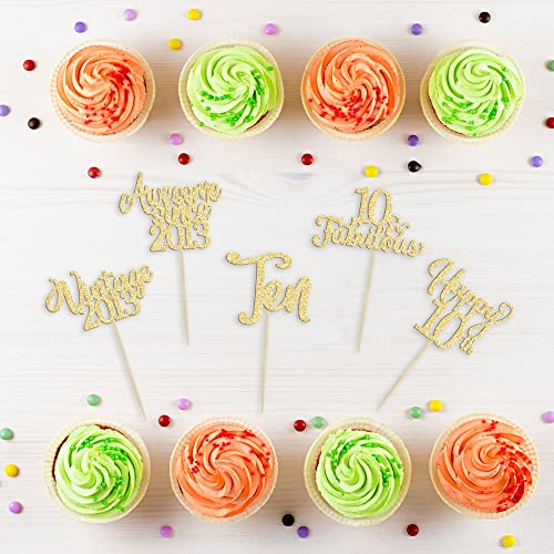 30Pcs Vintage 2013 Cupcake Toppers Glitter Happy 10Th Birthday 10 Fabulous Cupcake Picks Cheers To 10 Years For 10Th Birthday Wedding Anniversary Party Cake Decorations Supplies Gold #TOP2