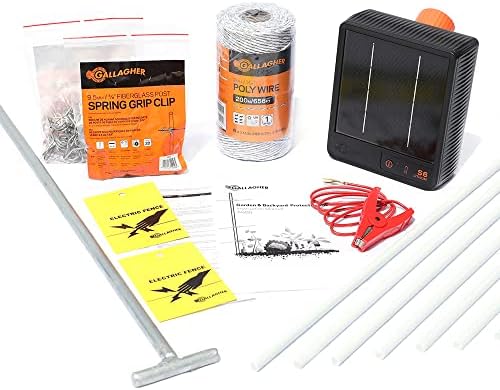 Gallagher Garden & Backyard Pet Protection Kit, Solar Electric Fence Kit, Garden Electrified Fencing Protects Plants, Pets, Livestock, Keeps Wildlife Out, 48in Posts to Deter Deer, 200’ Coverage