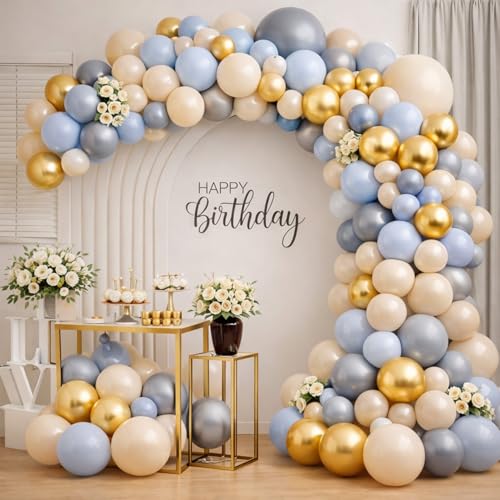 Image of Party Propz Golden Balloon Decoration Item - Set of 71 Pcs Golden, Blue Grey Nude Balloons for Decoration, Latex Balloons with Balloon Arch Strip for Birthday Party, Baby Shower (Latex)