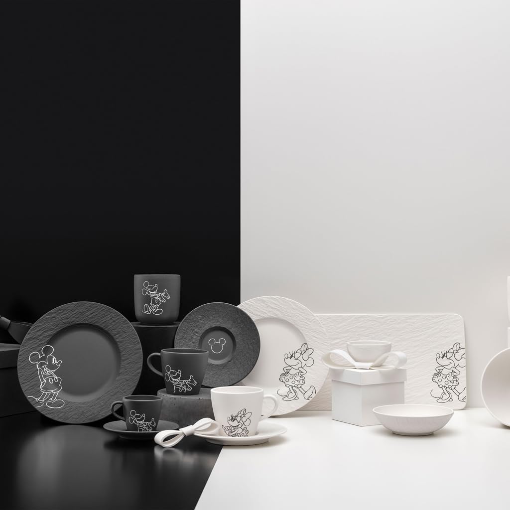 Villeroy & Boch Manufacture Rock – Mickey Mouse – spodek do filiżanki do kawy, czarny, można myć w zmywarce i używać w mikrofalówce, efekt łupku z kredowym wzorem Disney Myszki Miki