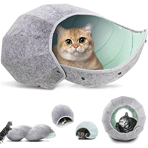 JSvsza Camas para Gatos, Casa para Gatos Interior, Nido de Mascotas, Tienda para Mascotas Cama Cueva, para Gatos Tienda de Campaña, Green Lining Cover