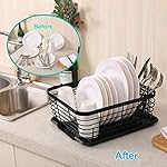 TQVAI Kitchen Dish Drainer Rack with Drying Board and Full-Mesh Silverware Utensils Holder, Black - Image 5