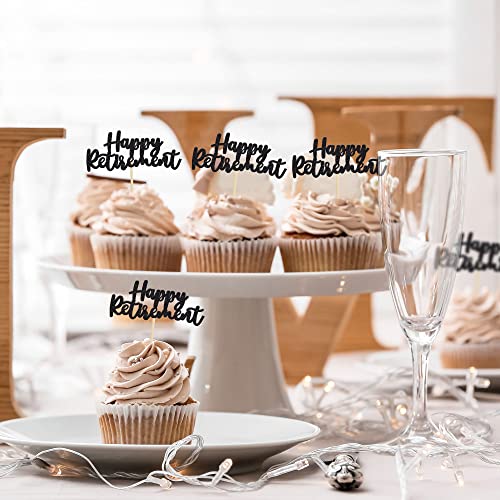 36Pcs Happy Retirement Cupcake Toppers Black Glitter Retired Cupcake Picks Decorations For Retirement Theme Birthday Farewell Party Supplies #TOP4