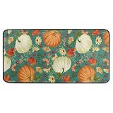 Qilmy Elegant Fall Pumpkin Floral Indoor Doormat Floormat Non Slip Front Door Rug Washable Floor Mat