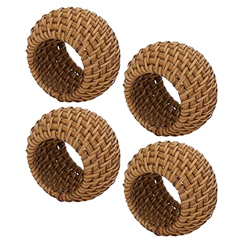 Fennco Styles Hand Woven Rattan Decorative Napkin Rings, Set of 4 - Caramel Napkin Holder for Home, Farmhouse Décor, Banquets, Family Gathering and Special Occasion