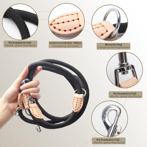 Hundeleine für Mittelgroße & Große Hunde, Multifunktionsleine Führleine für Hunde 2.1m Verstellbare mit 2 Karabiner, Robuste Nylon Dog Leash, Schleppleine Doppelleine für 2hunde (Schwarz, 1cm x 2.1m)
