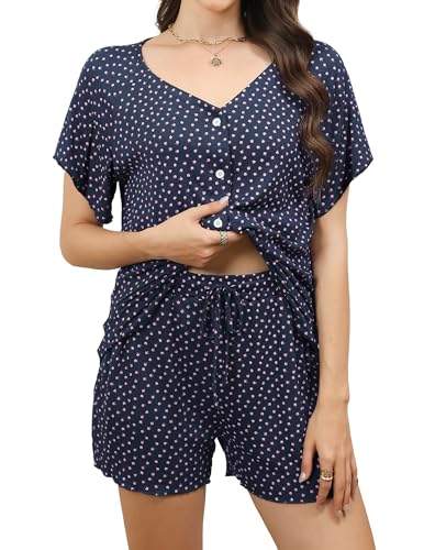 Catálogo de Pijama Dama para comprar online. 48 GAESHOW Conjunto de Pijama Mujer con Estampado Pijama Short Mujer de Dos Piezas Suave Pijama Botones Mujer S-XXL