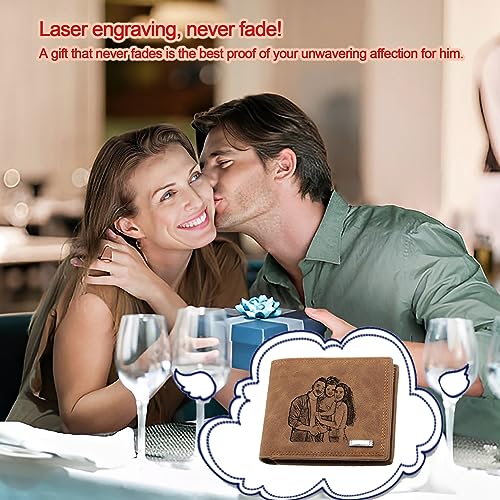 Personalized Photo Wallets for Men, Gifts for Father's Day from Daughter, Gift for Him/Dad/Husband/Men, Custom Engraved Bifold Minimalism Wallet (Brown)3