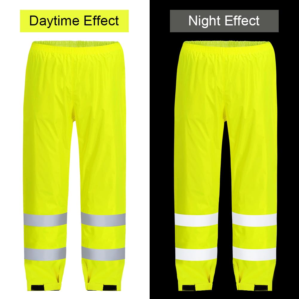 AUYAO Spodnie o wysokiej widoczności, dwuwarstwowe spodnie przeciwdeszczowe Hi-Vis, odblaskowe i wodoodporne spodnie przeciwdeszczowe, męskie i damskie spodnie robocze na zewnątrz