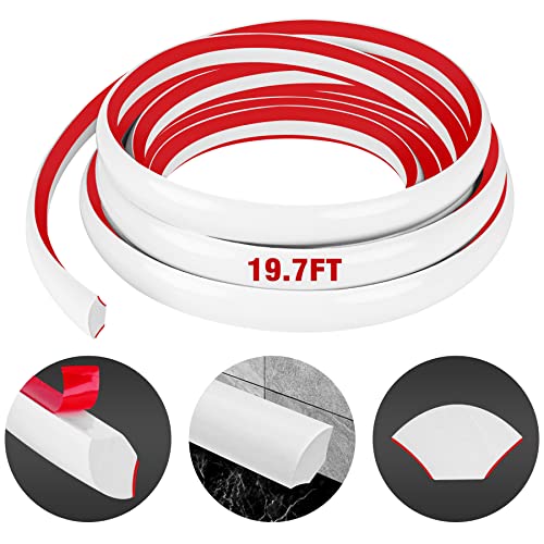 Flexible Quarter Round Molding Self Adhesive (White, 19.7 Ft) Peel and Stick Flexible Corner Molding Trim Caulk Strip for Ceiling, Molding, Wall Corner, Tile Edge, Countertop Cabinet Edge