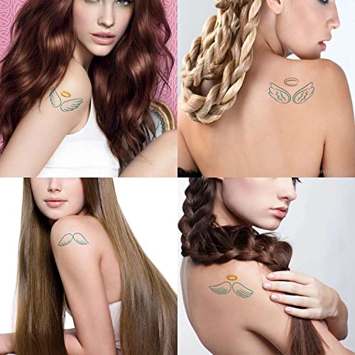 Tattoonova Wing 9 Sheets Temporary Tattoos For Adults Men And Women Angel Nimble Glory Halo Cute Cartoon Drawing Blue Background Fake Tattoo Kits Sets Neck Arm Hands Leg #TOP1