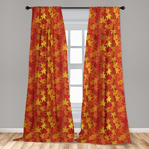 Ambesonne MICP-2_13486_56X84 Orange Window Curtains Pack Of 2, Colorful Autumn Fall Season Maple Leaves In Unusual Designs Nature Print thumb #3