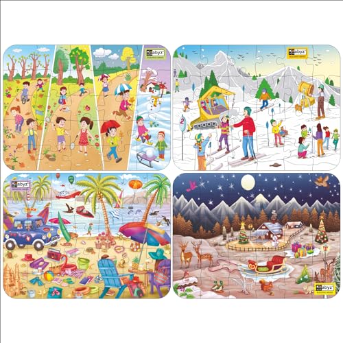 Image of ABYZ Wooden Jigsaw Snow Adventure, Seasons, The Beach House, Christmas Puzzle 120pcs for Kids of Age 3-5 Years, Set of 4