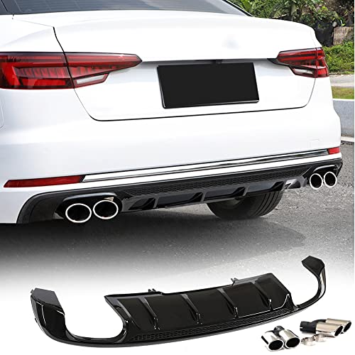 Rear Diffuser Diffuser for Audi A4 B9 Sline Sedan 2017 2018 2019 with 1 Pair Exhaus Tip PP Rear Lip Diffuser Bumper Cover Spoiler Factory Outlet(Regular, Black)