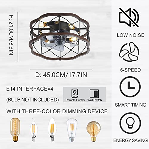 Ventilateur de plafond rétro DC avec lampe E14 encastré et télécommande