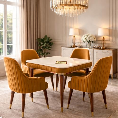 Image of Onyx Elite Modern Dining Table Set 4-Seater Modern Wooden Dining Table Set | 1 Year Warranty | Onyx Top Table with 4 Chairs (Brown)