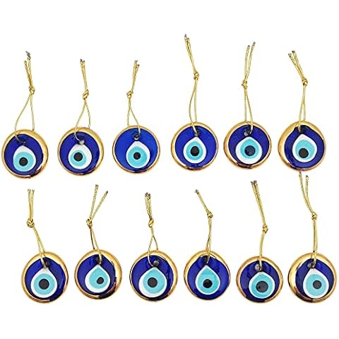Erbulus Turkish Glass Blue Evil Eye Beads - 12pcs 1.6" (4.2cm) Bulk Pack - Evil Eye Ornament Protection Charm - Turkish Nazar Boncuk Talisman - Home Decor Amulet - Wedding Favor in a Box Cover