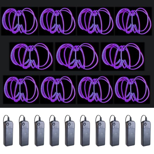 Image of MaxLax EL Wire Purple 10-Pack, 9ft /2.75m Neon Light Wire with Noise Reduction and Battery Pack
