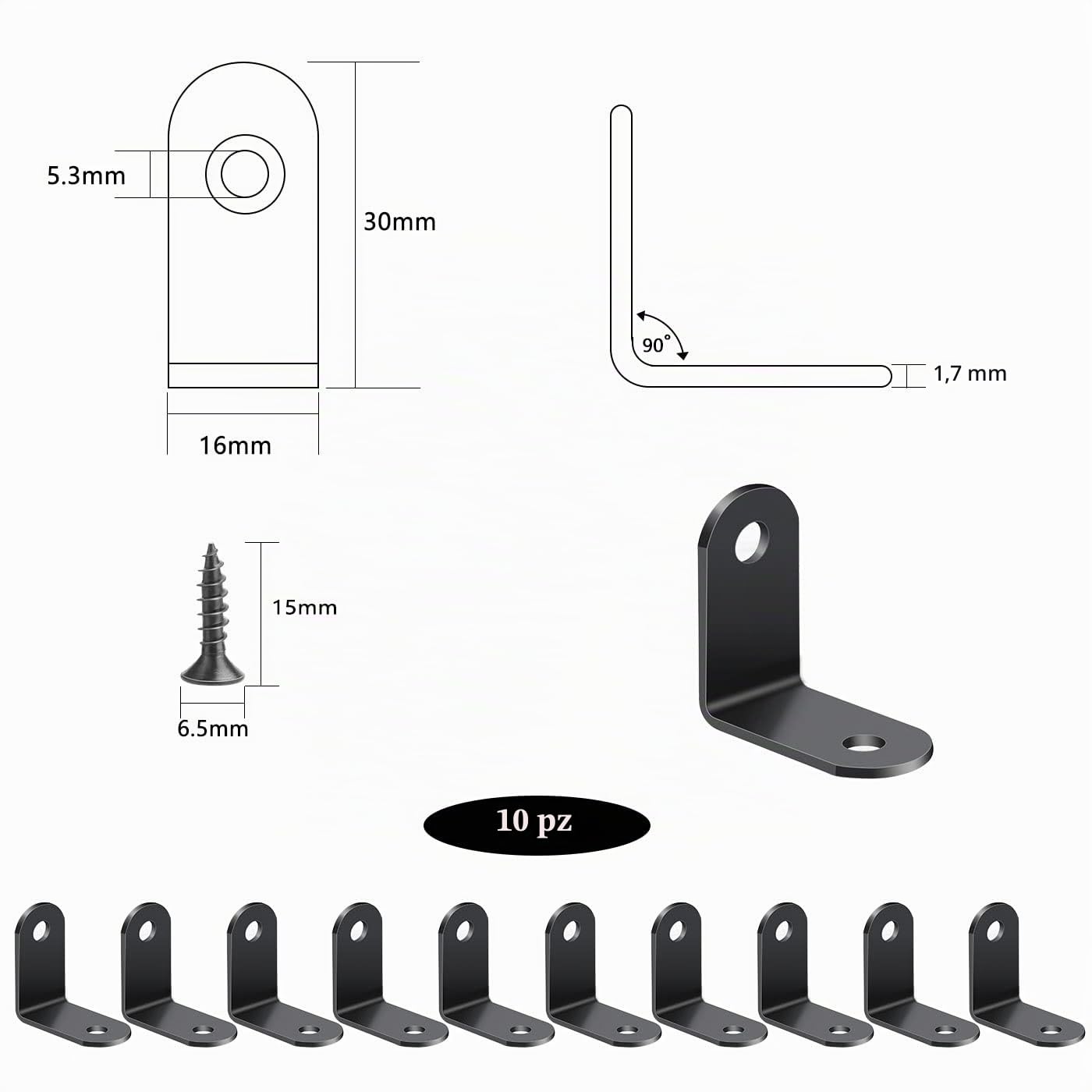 10 pezzi Supporti Angolo Staffe Angolari Inox Con 40 Viti per Ripiani, 90 Gradi Squadrette Angolari 30 x 30 x 2mm per Mobili Facilmente Danneggiati come Tavoli, Sedie, Letti, ecc (nero)