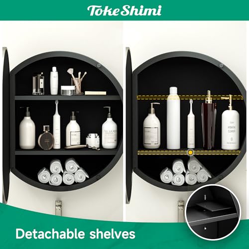 Image of TokeShimi 20 x 20 in Round Medicine Cabinet, Stainless Steel Door Frame