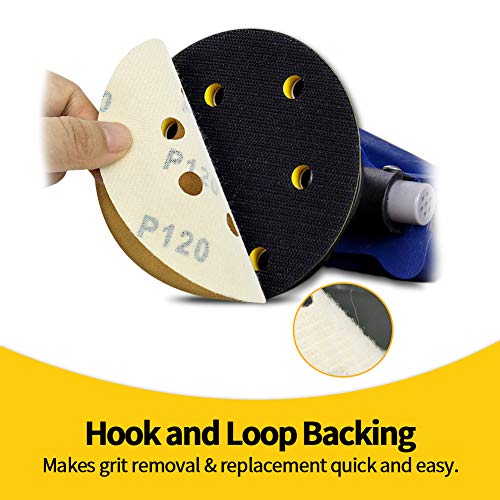 SPEEDWOX 50 Pcs 5 Inches 8 Hole Sanding Discs 120 Grit Dustless Hook and Loop Sandpaper for Random Orbital Sander Yellow Finishing Discs for Automotive Woodworking - Image 4