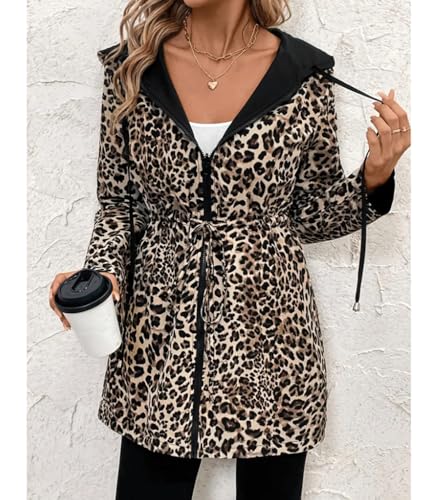 INVACHI Women's Lightweight Reversible Casual Anorak Coat Full Zip Up Windbreaker with drawstring and Cinched Waist Design4