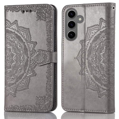 Image of ClickCase Queen Series for Samsung Galaxy M35 5G Leather Flower Embossing Wallet Flip case Magnetic Closure Flip Cover for Samsung Galaxy M35 5G (Grey)