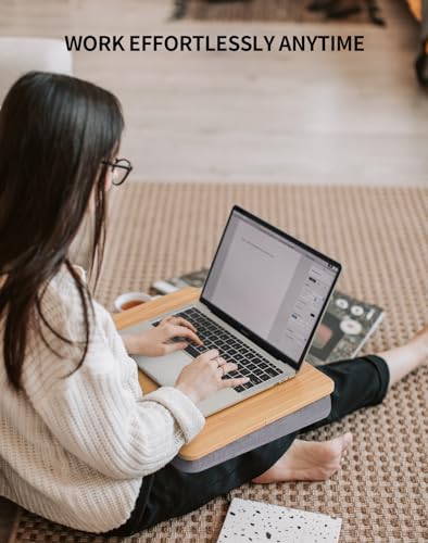 ZEAPTAC Portable Lap Laptop Desk with Pillow Cushion, Fits up to 15.6 inch Laptop, Lap Stand for Bed & Couch & Carpet, Book Tablet/Drawing Board/Computer Laptop Stand - Light Brown Wood