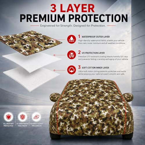 Image of Premium Car Cover for BMW 3 Series Gran Limousine Model | Waterproof, UV & Dust Protection | Mirror & Antenna Pocket | Triple Stitched, Soft Inner Lining, Belt & Buckle (Jungle Print)