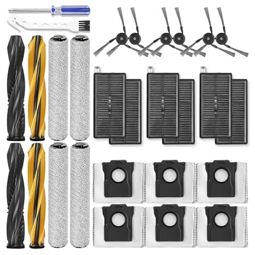 Aqua10 Ultra Ersatz-Zubehör-Set, kompatibel mit Dreame Aqua10 Ultra Roller Roboter-Staubsauger-Teile, 2 Hauptbürsten, 4 Rollen-Wischtuch, 6 HEPA-Filter, 6 Seitenbürsten, 6 Staubbeutel
