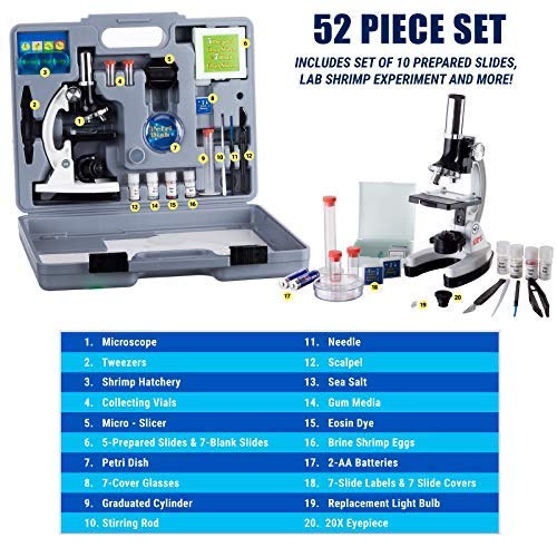 Amscope 120X-1200X 52-Pcs Kids Beginner Microscope Stem Kit With Metal Body Microscope, Plastic Slides + Ps25 Prepared Microscope Slide Set For Basic Biological Science Education, 25 Slides #TOP3