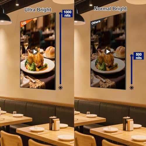 Image of 49inch Wall Mount Digital Signage, 1000nits High Brightness Advertising Display, Slim Fit Frameless Digital Kiosk, CMS /Plug & Play Auto Play, 7 /24 Timer Switch, Smart Split Screen Play, Android OS