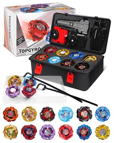 Image of 12 X Right-Spin Blade Tops Set with 3 Launchers, 1 Grip, Battle Toy Ages 6+