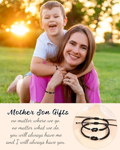 Image of YELUWA 2 Pcs Mother Daughter /Son Bracelets, Back to School Gift | First Day of School Gifts, Mothers Day Gifts, Lovely Charm Bracelets Set Mommy and Me Jewelry with Gift Box Wish Card