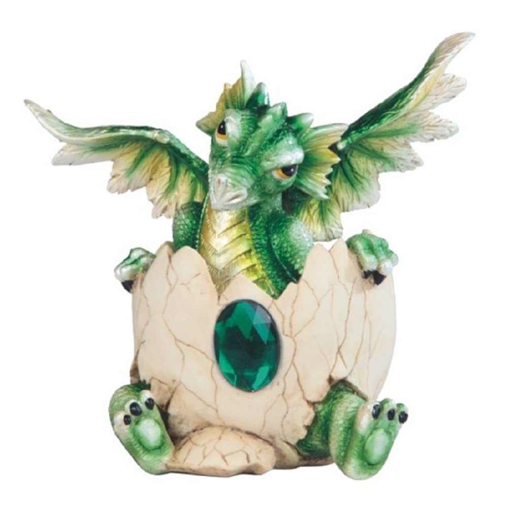 ICE ARMOR 5" H Fantasy May Birthstone Green Dragon Baby Hatchling in Egg Figurine - Exquisitely Detailed Mythical Dragon Figurine Sculpture, Hand Painted Collectible Statue for Fantasy Enthusiasts