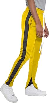 Amarillo y Negro Mens Stripe Track Pantalones Skinny Fit Stretch Pantalón  elástico Jogger