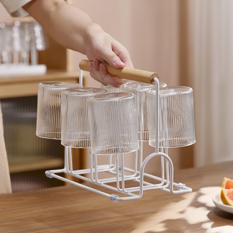 Coffee Bar Organizer Mug Holder Wrought Iron Cup Rack Drain Storage Home Coffee Table for Kitchen Cabinets(Green)