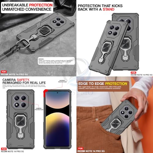 Image of AESTMO Armor Back Cover for Redmi Note 14 Pro /Poco X7 5G | Ring Holder & Kickstand & Camera Protection in-Built | 360 Degree Protection Back Case Cover (Black)