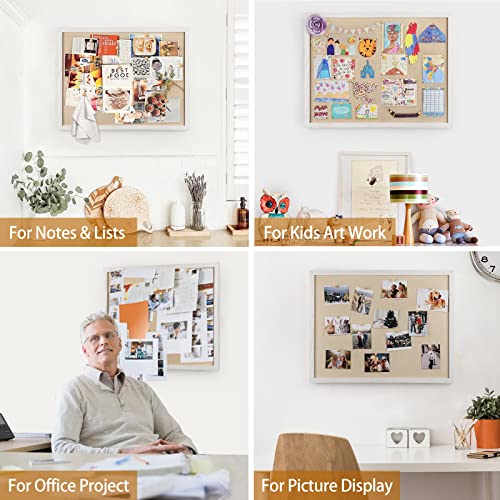 Miratino Large Bulletin Board 23X18 Inch With Linen Wood Boards Wall Decor Hanging Pin Wood Framed Display Bulletin Cork Photo Picture Board Light For Room School Office 20-Pushpin Vintage White #TOP4