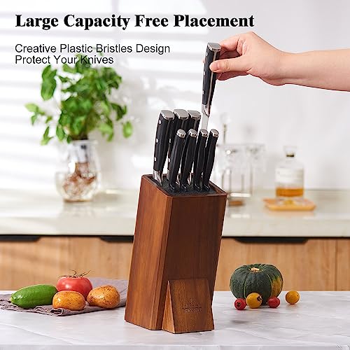 ENOKING Wooden Universal Knife Block, Knife Block Without Knives, Acacia Wood Knife Holder Storage Stand with Removable Plastic Bristles for Kitchen Counter Knife Storage Rack(1-Tier) - Image 4
