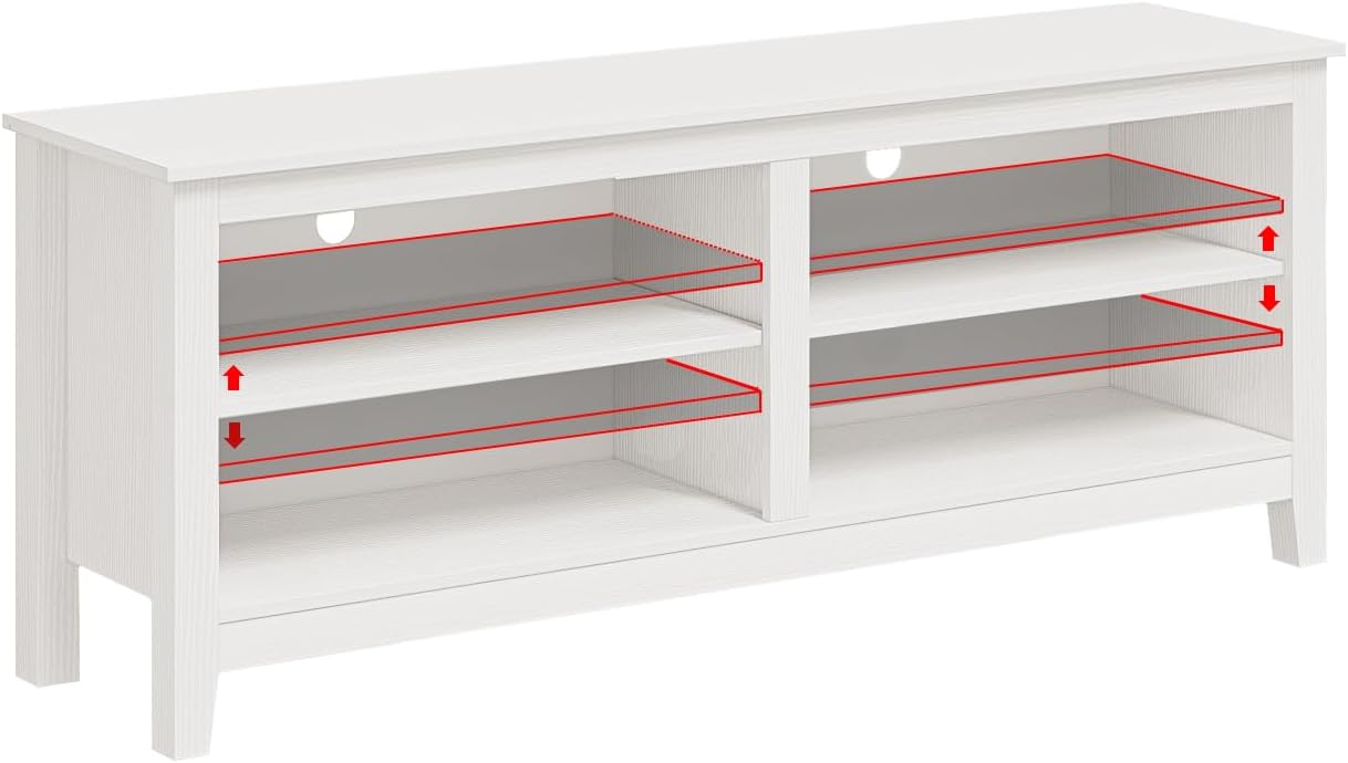 Modern TV Stand for 65 inch TV, White Wood TV Cabinet with 4 Open Storage Shelves, Fits 50-65 Inch TVs, 55 Inches W x 15 Inches D x 22.8 Inches H - Image 5