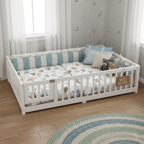 Homy Casa Full Size Floor Bed with Safety Guardrails and