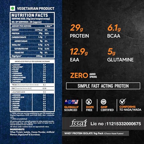 Image of AS-IT-IS ATOM Whey Protein Isolate 1kg | 29g protein, 6.1g BCAA & 12.9g EAA | Ultra Pure-Fast Acting Protein | Choco Hazel Fusion Flavor