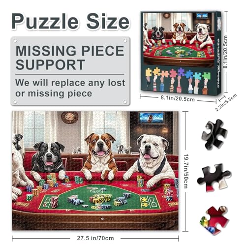 Puzzle 1000 Teile - Süße Hunde Spielen Poker im Casino 1000 Puzzle, Geschicklichkeitsspiel für Die Ganze Familie, Erwachsenenpuzzle ab 6 Jahre Fertige Größe 50x70cm