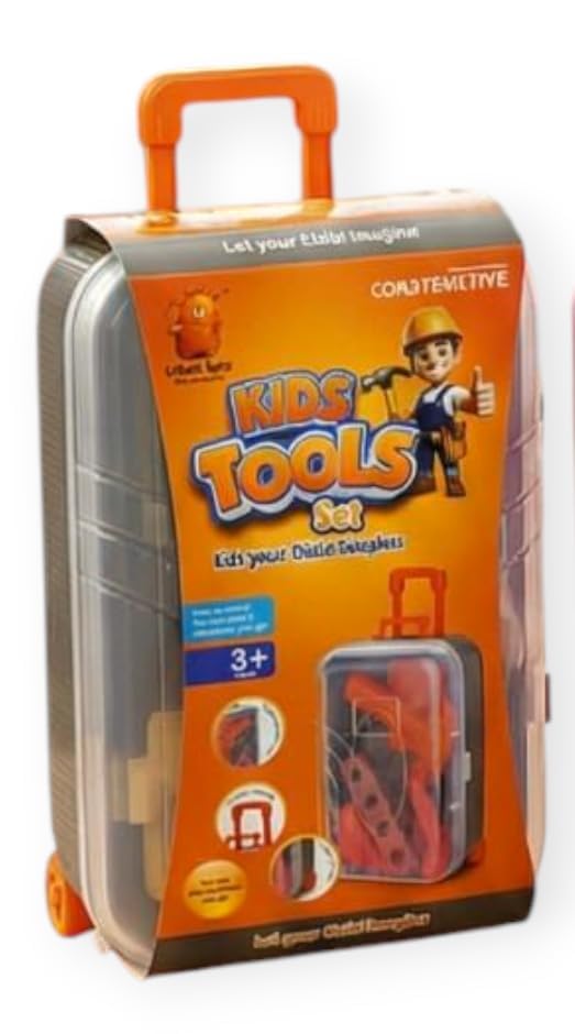 Urban Tots Mini Tools Set for Kids , Pretend Play Construction Tool Kit for Kids, Portable Rolling Tool Box with 16 Accessories, Educational & Imaginative Play Toy for Boys & Girls-image-12
