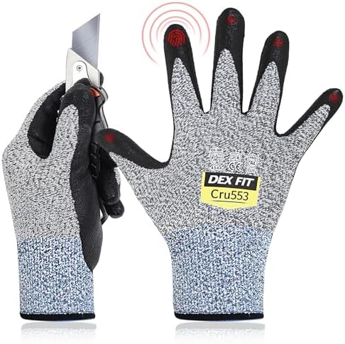 DEX FIT Level 5 Cut Resistant Gloves Cru553, 3D Comfort Stretch Fit, Power Grip, Durable Foam Nitrile, Smart Touch, Machine Washable, Thin & Lightweight, Green 10 (XL) 1 Pair